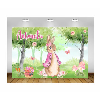 Painel de Festa Peter Rabbit Flopsy Rosa Painel de  Lona Pedro Coelho Coelha Rosa Pedro Coelho Páscoa Aquarela