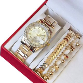 Relógio de pulso Feminino Quartzo analógico Aço + Pulseira sortida Dourado, Prata e Rose com caixa ideal para presente - Presente dia dos namorados, presente de natal em Oferta na Shopee