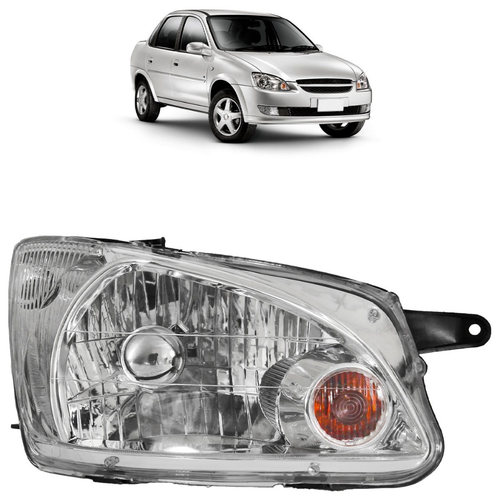 Farol Dianteiro Corsa Classic 2011 2012 2013 2014 2015 2016 Máscara Cromada Foco Simples Lente Lisa - Spare Parts and Accessories for Vehicles
