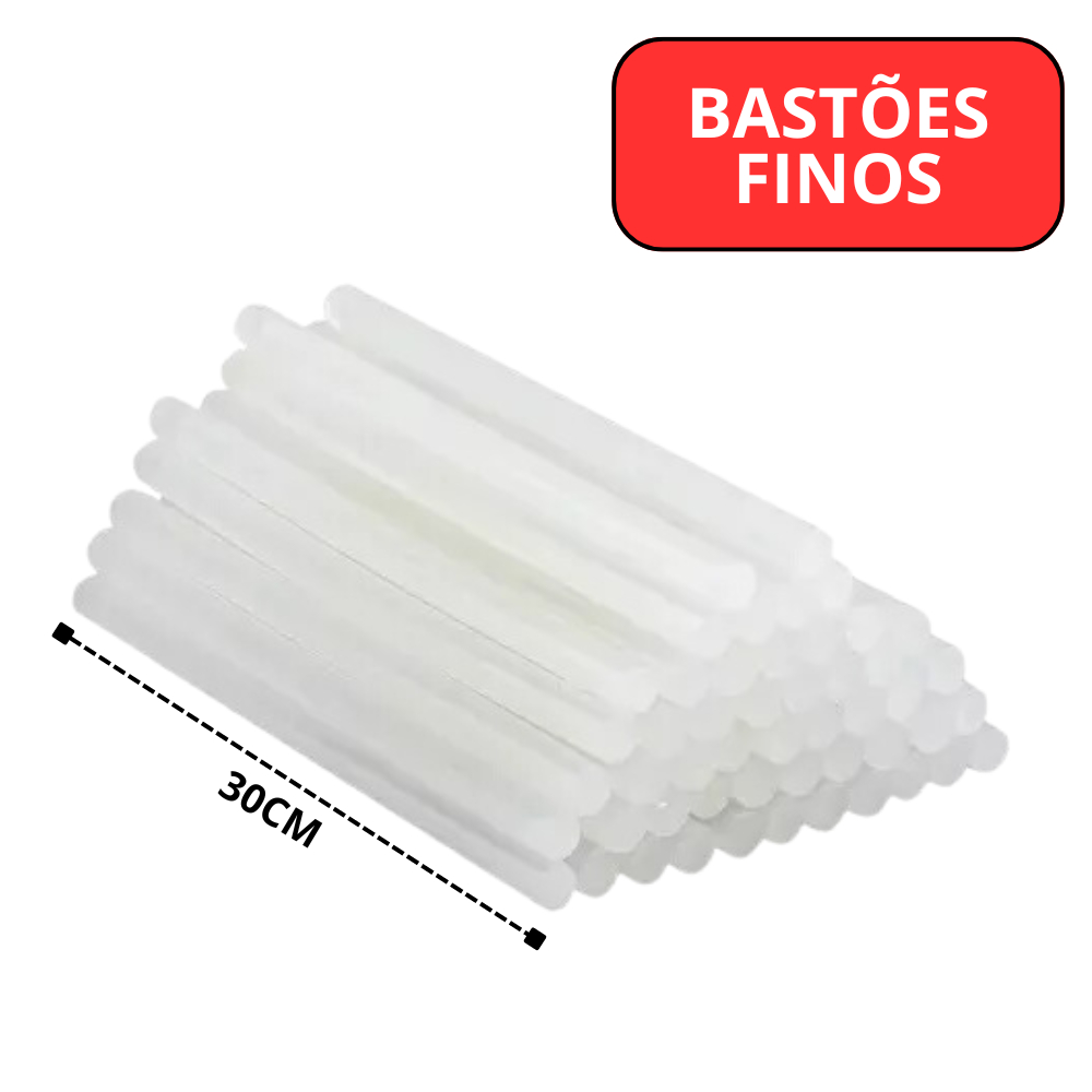 Bastão Cola Quente 20 Unidades 7mm Transparente Colorida Com Glitter 30cm Fino E Grosso