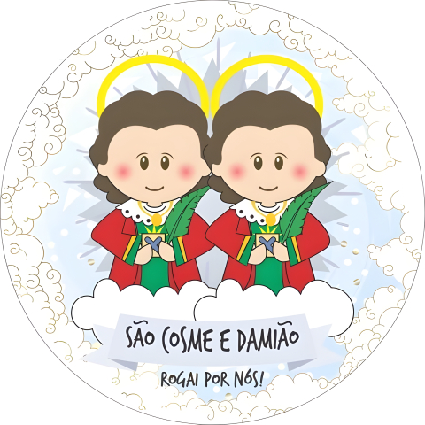 Painel Festa Infantil Redondo são Cosme e Damião Cute Aquarela + Arco, Suporte incluso. Fazemos personalizado com qualquer tema. Confeccionado em Lona fosca, impressão de alta resolução. cenário Circular p/ Decoraçõe