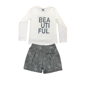 Conjunto Blusa Manga Longa e Short Cotton Infantil Feminino Juvenil Kiko E Kika REF:9288