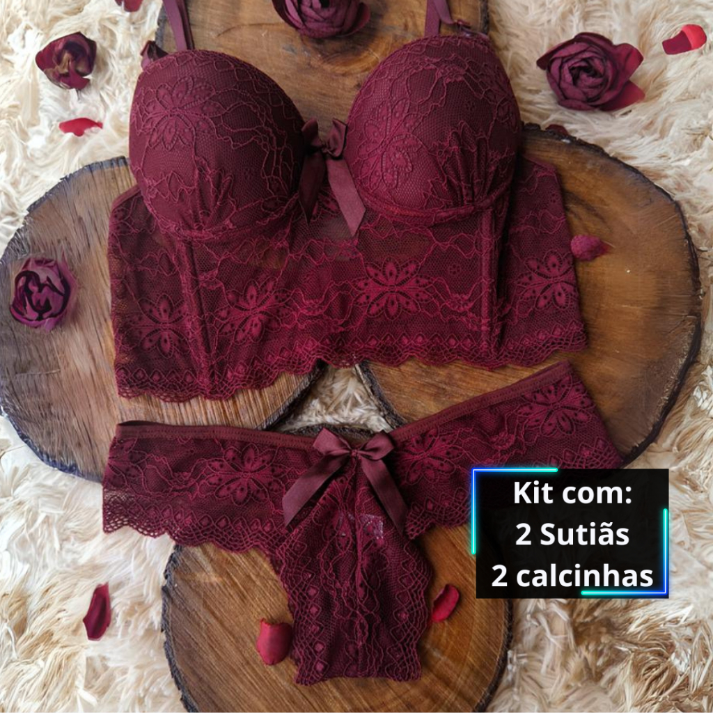 Kit 2 Conjuntos lingeries de luxo calcinha fio dental e sutiã soutien lingerie de renda Iris em Oferta na Shopee