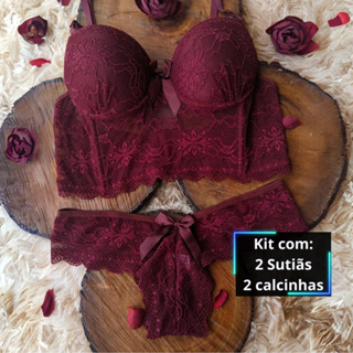 Kit 2 Conjuntos lingeries de luxo calcinha fio dental e sutiã soutien lingerie de renda Iris em Oferta na Shopee