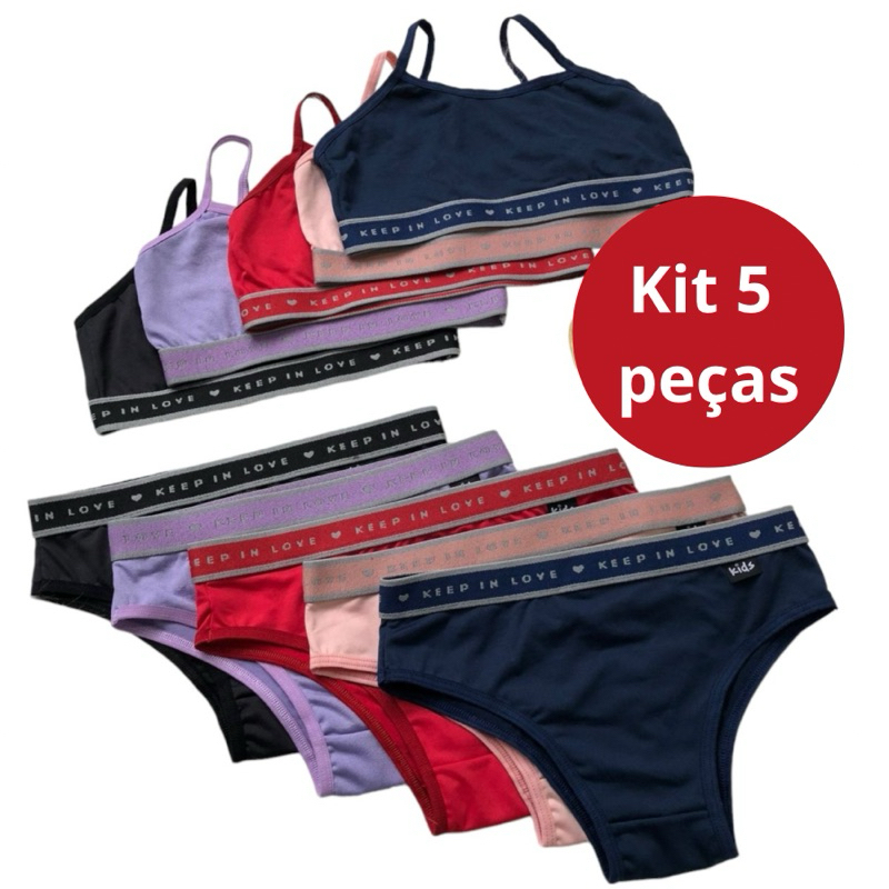 Kit 5 Conjuntos Juvenil Lingerie Top calcinha com elástico Revenda Moda Infantil em Oferta na Shopee