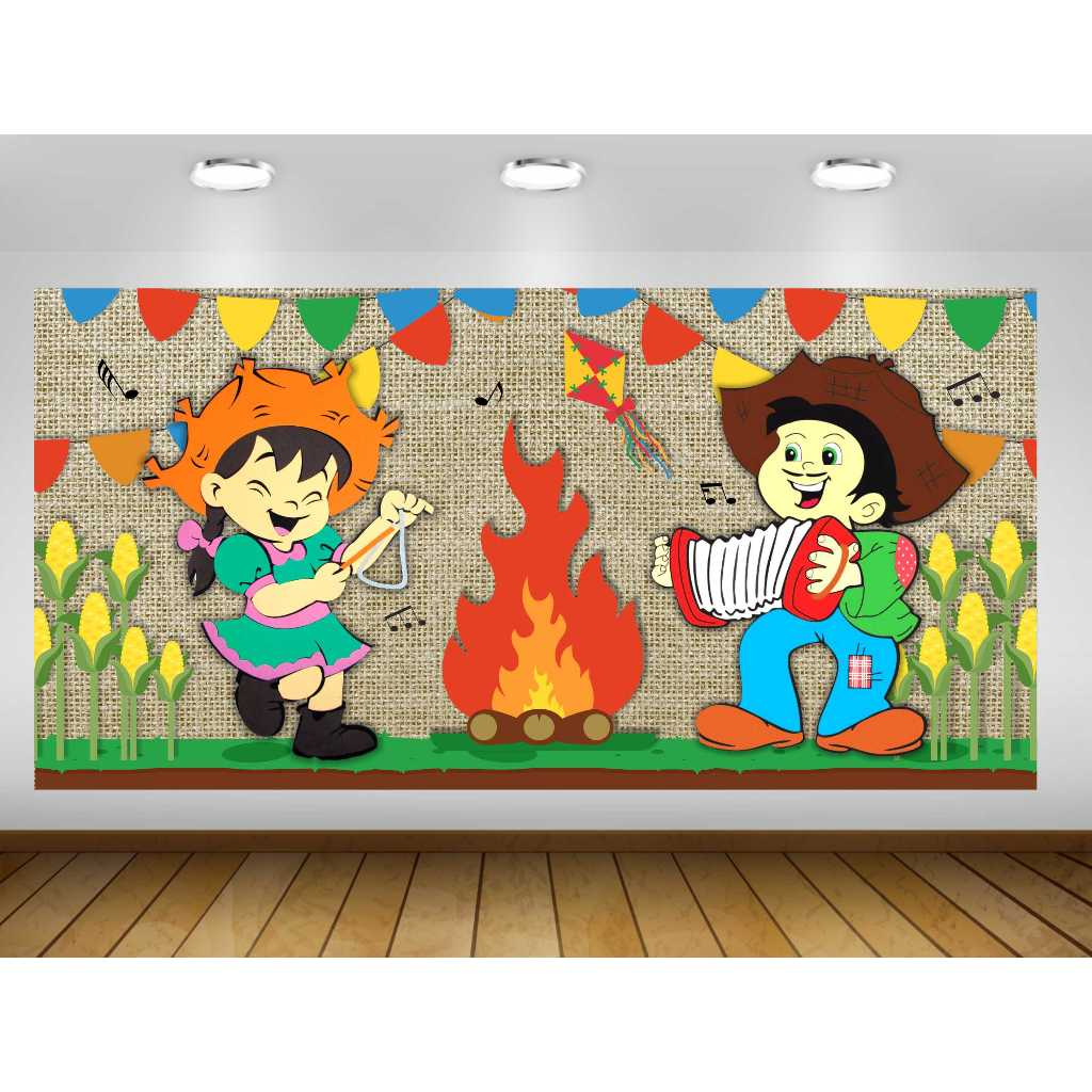 Painel de Festa Junina Painel de Festa Junino Painel de Festa Arraiá Crianças Infantil Painel de Lona Festa Junina Arraial Arraiá Junino Crianças Painel de Festa de Festa Junina  Fogueira B
