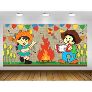 Painel de Festa Junina Painel de Festa Junino Painel de Festa Arraiá Crianças Infantil Painel de Lona Festa Junina Arraial Arraiá Junino Crianças Painel de Festa de Festa Junina  Fogueira B