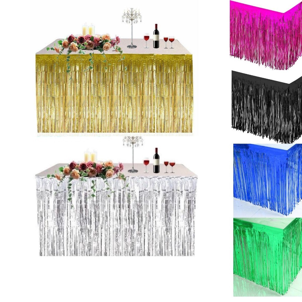 Saia de Mesa Fita Metalizada c/ Reflexo Furtacor Franja Para Decoração de Festa 274x74cm em Oferta na Shopee