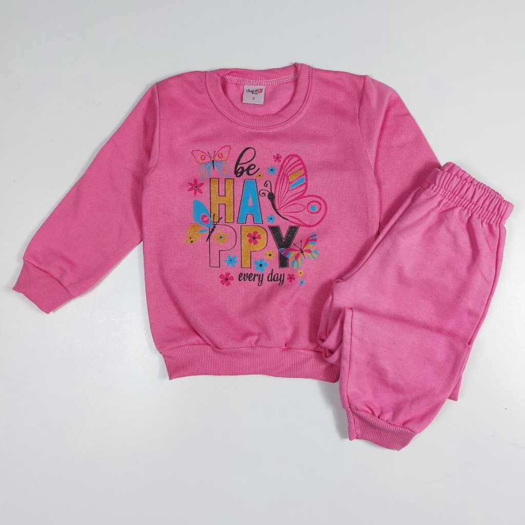 Conjunto Moletom Infantil Feminino Roupa Menina Inverno 2 Peças - 1 casaco e 1 Calça Cores Sortidas.