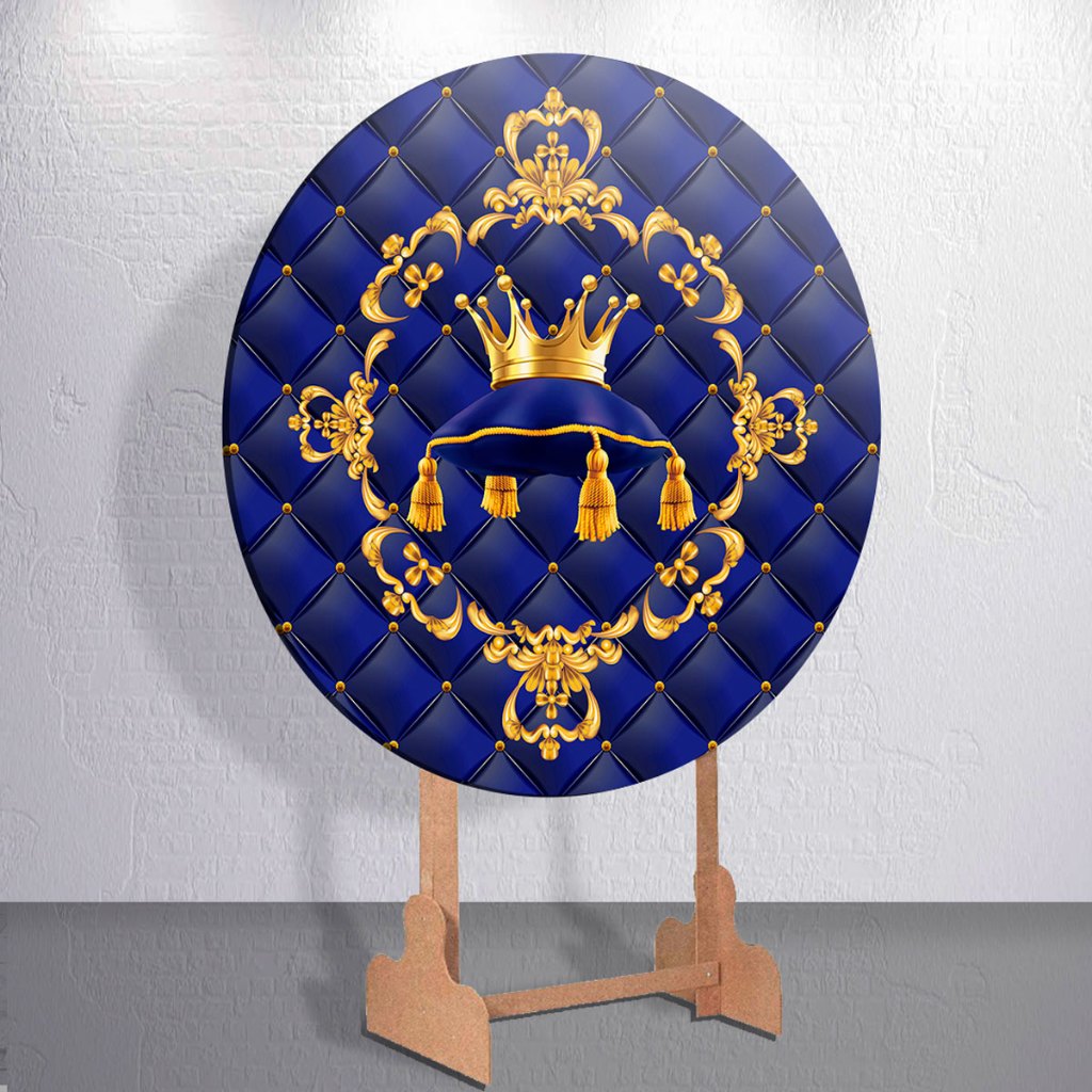 Festa Painel Príncipe Coroa Azul Realeza Sublimada Capa Trio Cilindro P M G Decoração Evento Infantil