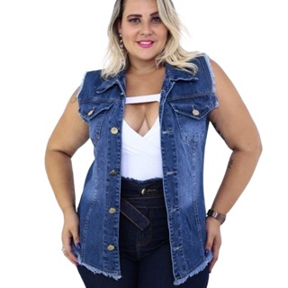 Colete Jaqueta Jeans Feminino Plus Size
