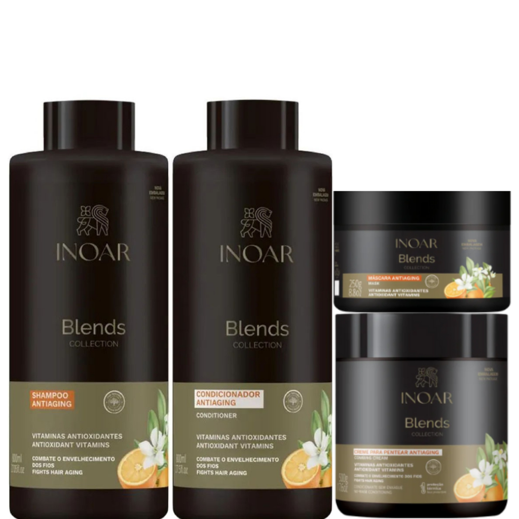 KIT INOAR BLENDS SHAMPOO+CONDICIONADOR2X800ML+ CREME DE PENTEAR 500ML+MÁSCARA 250G em Oferta na Shopee