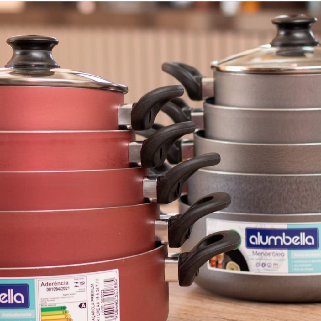 Imagem Jogo de Panelas 5 pçs Antiaderente  C/ Tampa de Vidro Alumbella Premium