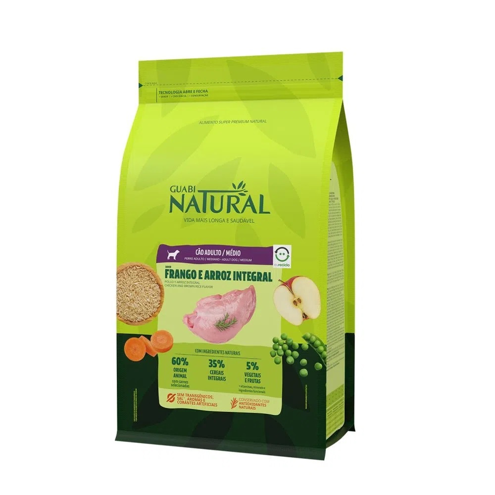 Racao Guabi Natural Caes Ad R Med/Gra Frango E Arroz 12kg