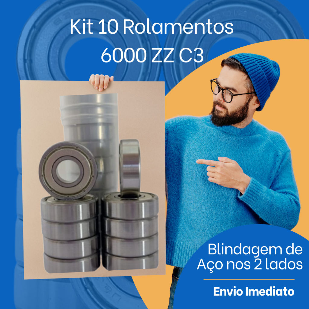 KIT 10 ROLAMENTOS  DE ESFERAS 6000 ZZ C3