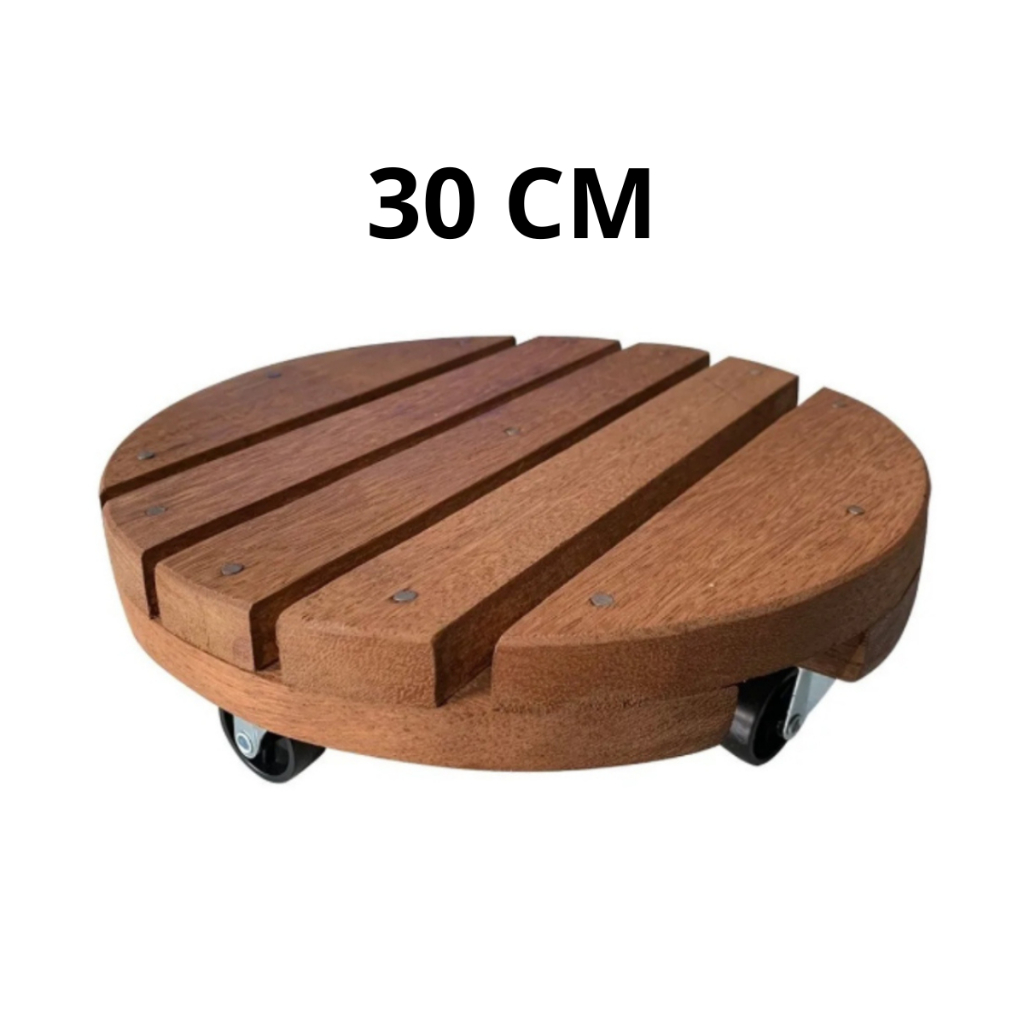 Carrinho Suporte Para Vaso 30cm Rodízio Redondo Madeira Tratada Cedro - Promoção