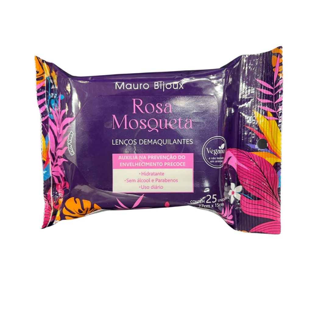 Lenço Demaquilante Rosa Mosqueta Vegano - Mauro Bijoux