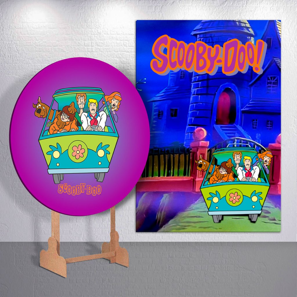Capa De Painel De Festa Scooby Maquina Mistério Trio Cilindro P M G Painel Redondo Retangulo