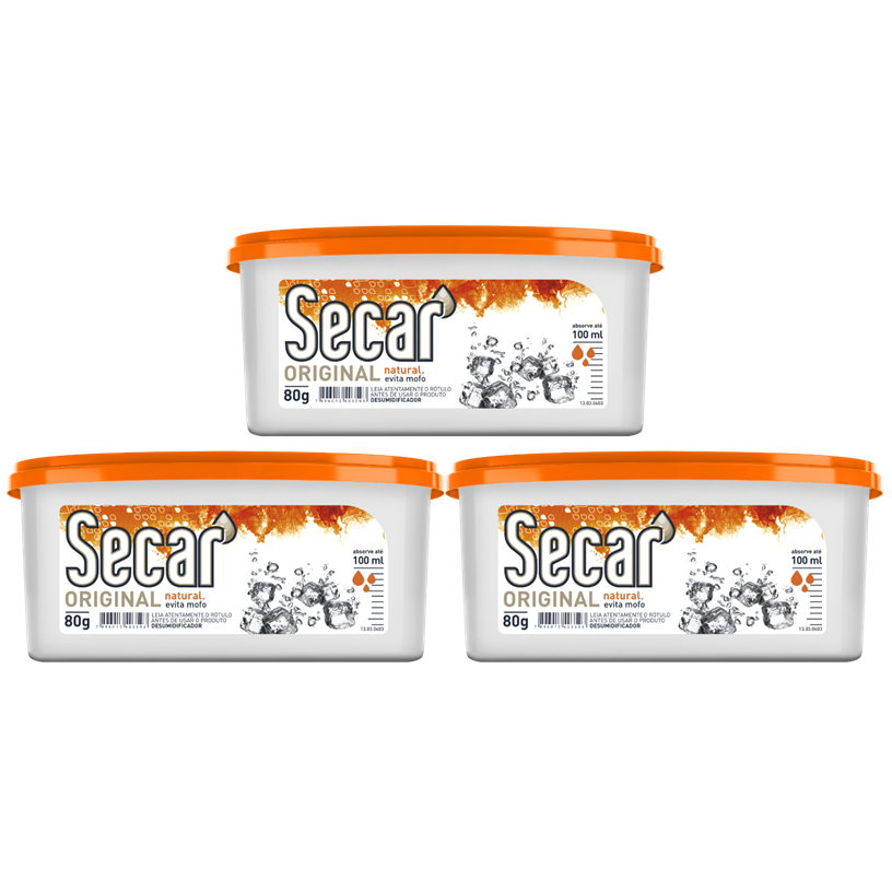 Kit 3un Anti Mofo Secar 80g Original Natural - Desumidificador Evita Umidade Fungos Cheiro Armários