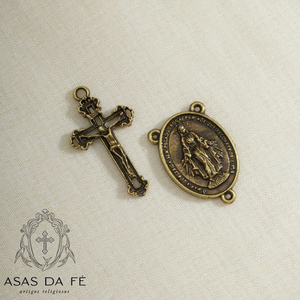 20 Entremeios Para Terço N Sra das Graças + 20 Crucifixos Ouro Velho Alta Qualidade em Oferta na Shopee