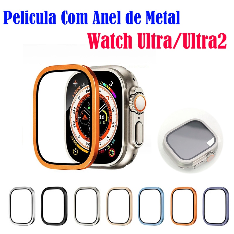 Película Temperado Com Anel Metálica  Apple Watch Ultra/Ultra 2 49mm  Protetora Alumínio De Tela iWatch