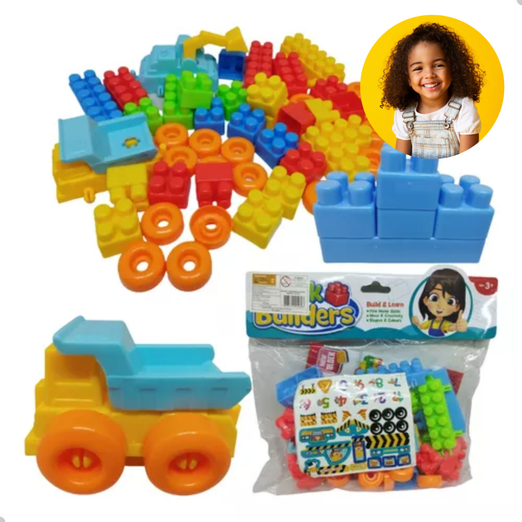 Blocos de Montar Brinquedo Educativo com Adesivos e Rodinhas 44 Peças Infantil DuteToys DTE0608 em Oferta na Shopee