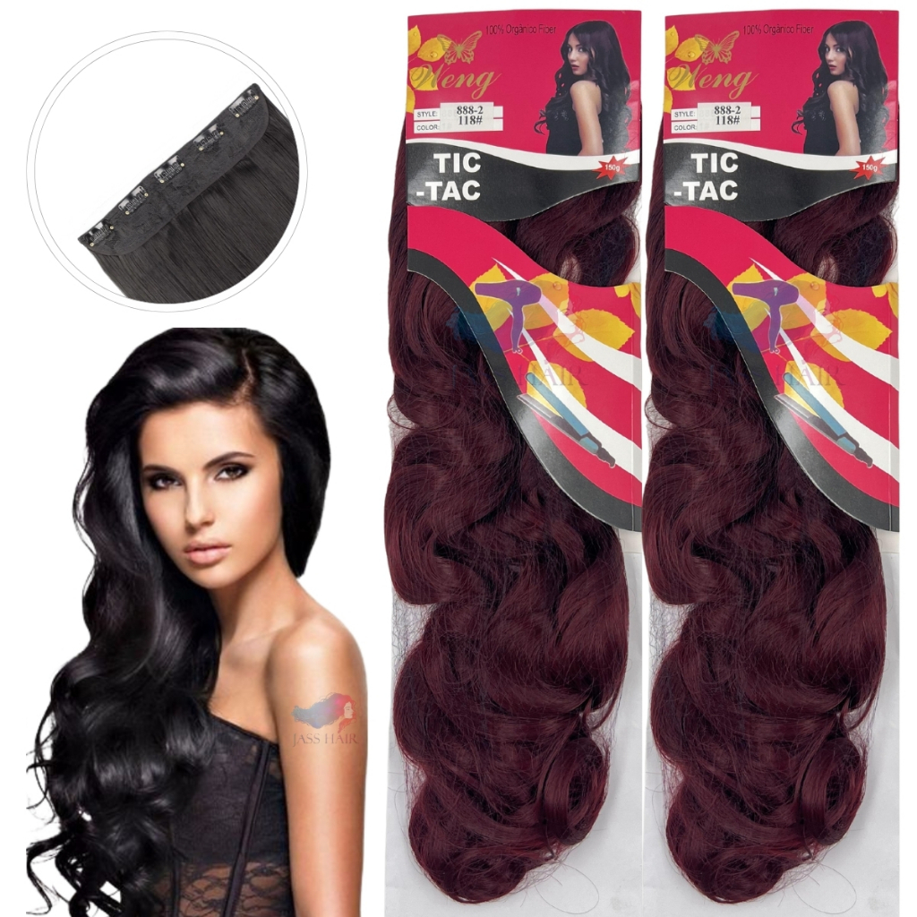 2 Aplique Cabelo Tic Tac 70cm Fibra Orgânica Weng Liso e Ondulado
