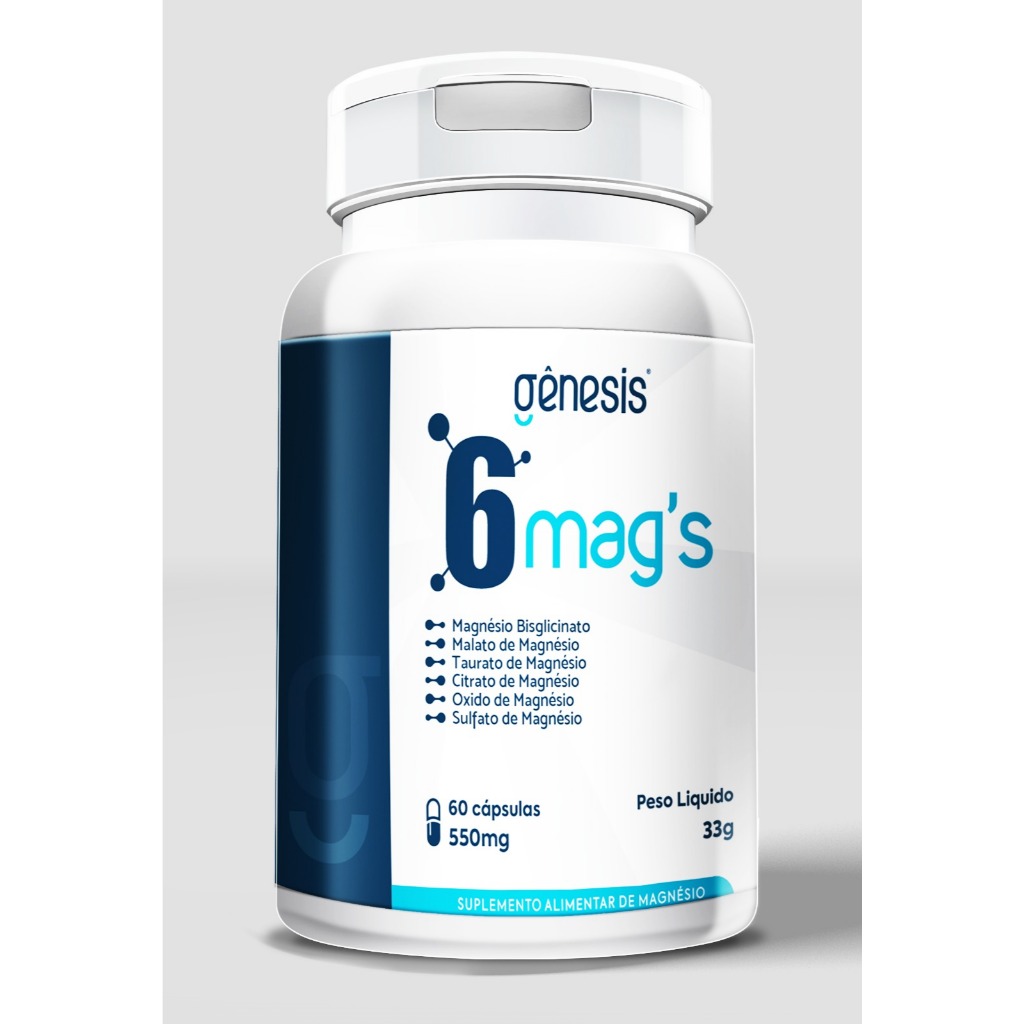 6 Mag´s Suplemento de Magnésio (bisglicinato, malato, taurato, citrato, oxido e sulfato) - Genesis