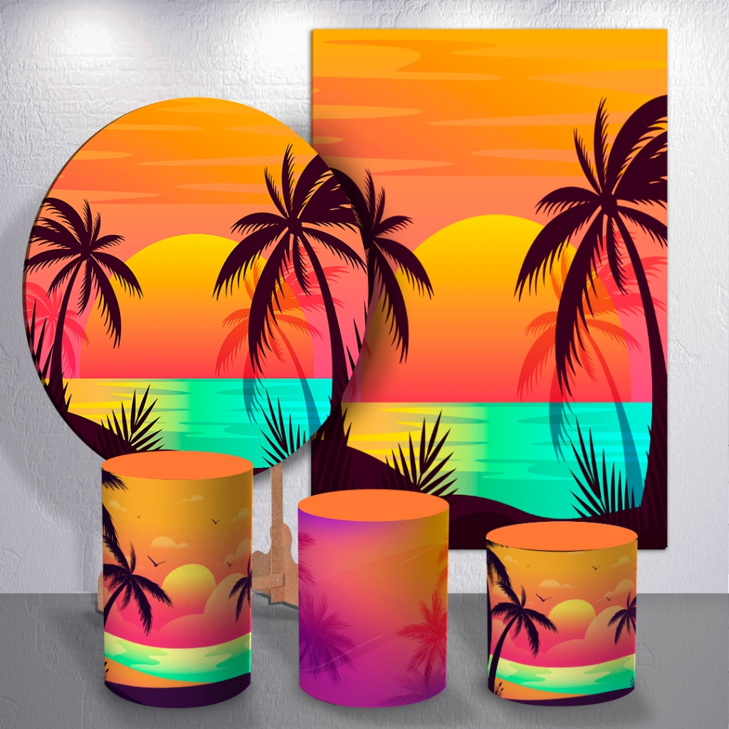 Painel P/ Festa Decoração Tema Tardezinha De Verão Praia Trio Cilindro Painel Redondo Retangulo em Oferta na Shopee
