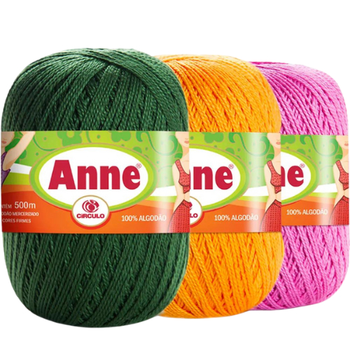 Linha Anne Círculo 500m | Fio 100% Algodão Mercerizado p/ Crochê, Tricô e Bordado | Novelo 4/2 Cores Lisas e Matizadas.