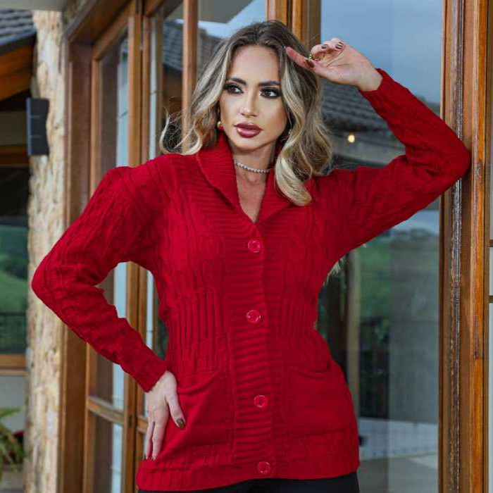 Casaco Feminino inverno cardigan aberto com botões em Oferta na Shopee