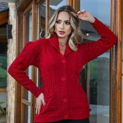 Casaco Feminino inverno cardigan aberto com botões