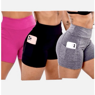 kit 3 short bolso suplex perfeito para treino academia crossfit roupas fitness feminino em Oferta na Shopee