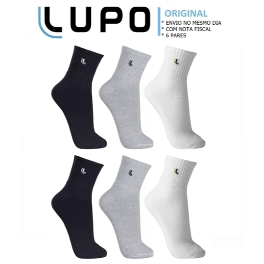 Kit Com 6 Pares Cano Médio Meias Lupo Original Algodão Unissex Masculino E Feminino