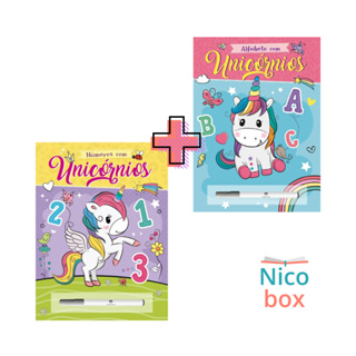 Kit c/ 2 Livros Escreva e Apague Infantil - Alfabeto e Números Com Unicórnios em Oferta na Shopee