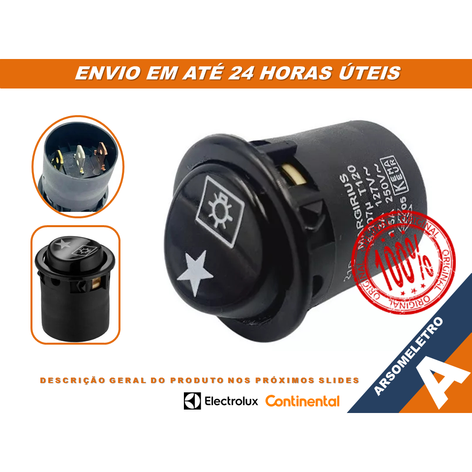 Interruptor Duplo ORIGINAL Fogão Electrolux e Continental - Acendimento Lâmpada e Ignição - 64503012