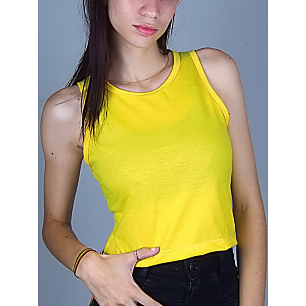 Blusa Cropped Amarelo Canário Regata Soltinha Tank Tee - No Sense