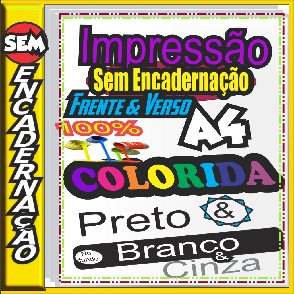 Impressão em Folhas A4 até 190 Páginas em Frente e Verso Color ou Preto e Branco SEM ENCADERNAÇÃO
