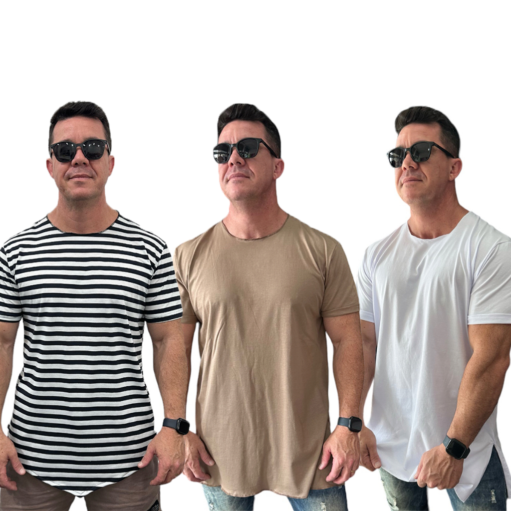 KIT 3 CAMISETAS LONGLINE ALGODÃO OVERSIZED STECCHI