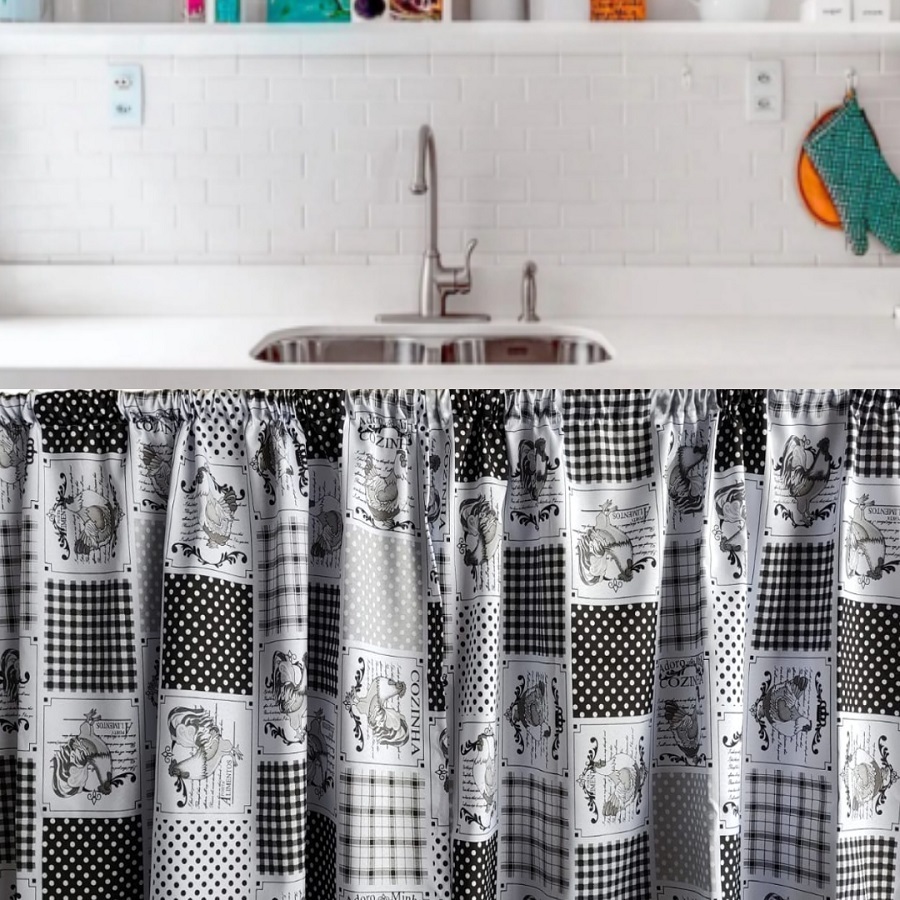 Cortina de Pia para varão Cozinha 1,40x0,80 Estampado Decoração de Cozinha em Oferta na Shopee