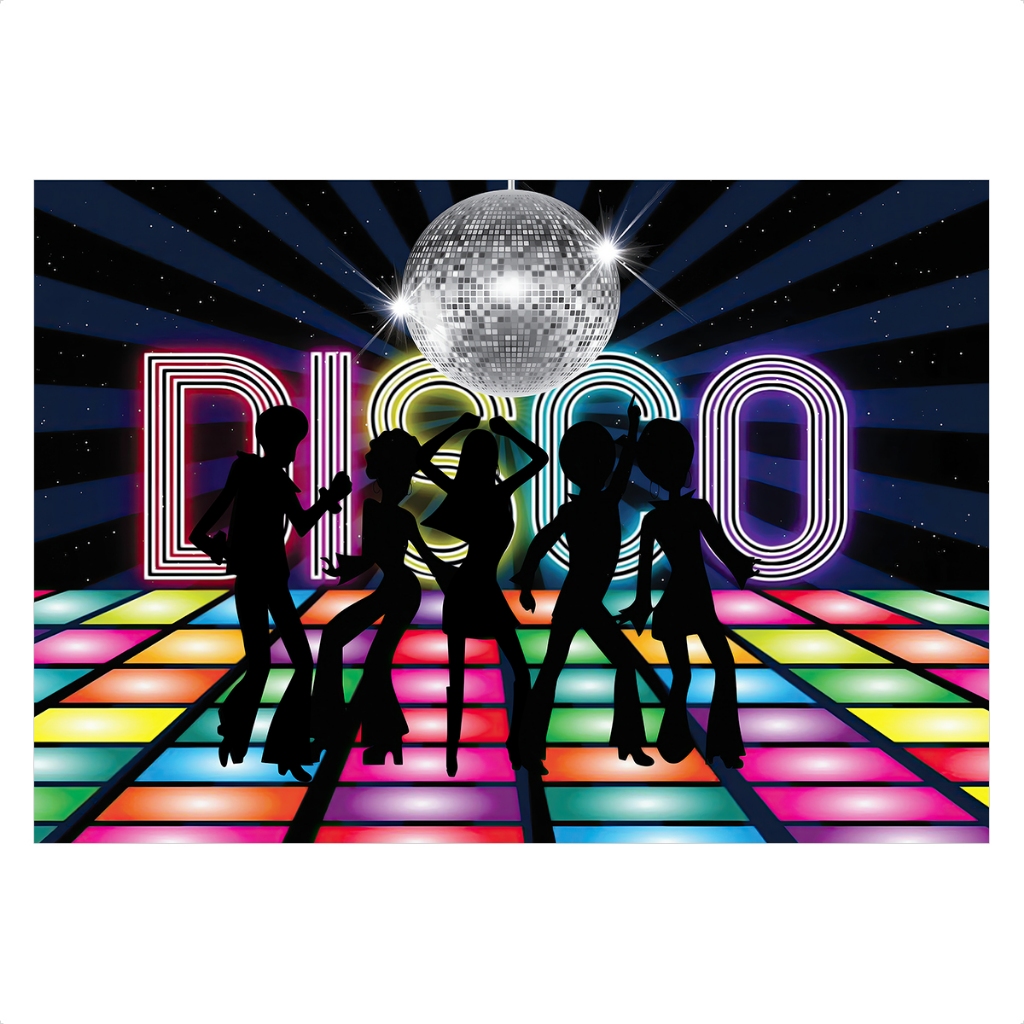 Painel Retangular em Tecido Sublimado Anos 60 70 80 Disco Flash Back Horizontal 2,0x1,50m