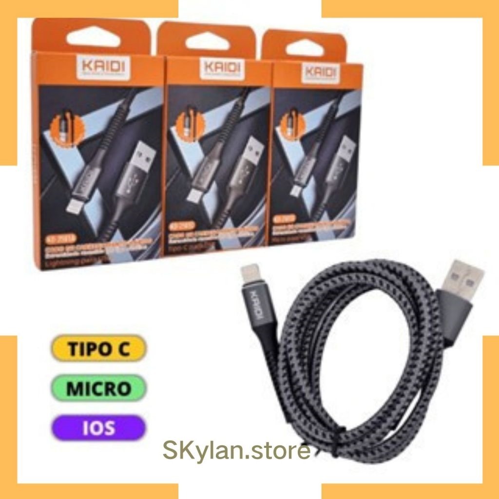 Cabo de carregamento rápido Resistente à flexão Kaidi 3A Lightning/V8/Tipo-C