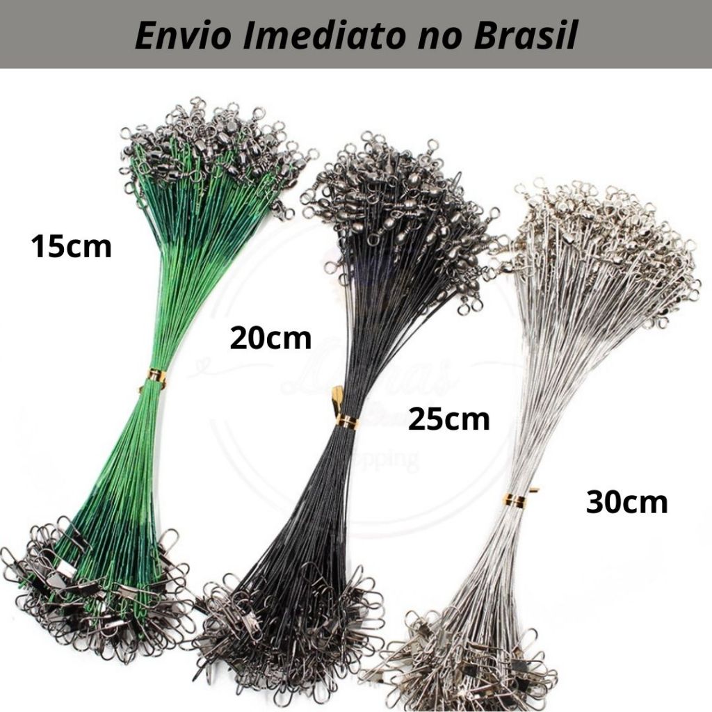 Kit Chicote Castor Cabo de Aço15, 20, 25, 30cm Com Girador e Snap Encastoado Leader Arame de Aço Kit Chicote Castor Cabo de Aço15, 20, 25, 30cm Com Girador e Snap Encastoado Leader Arame de Aço