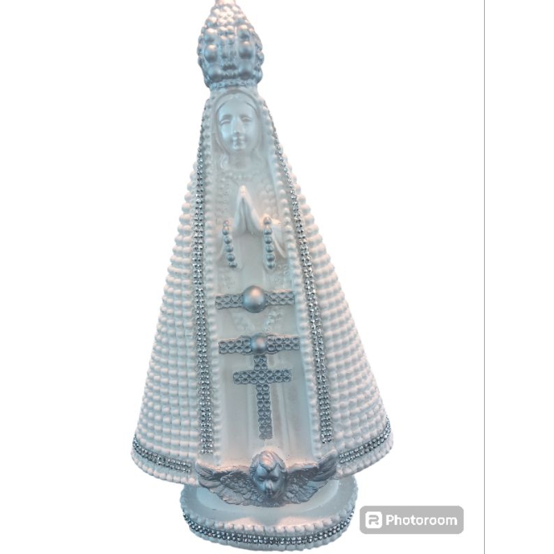 Imagem Nossa Senhora Aparecida 30cm em gesso Frente Branca e Prata! em Oferta na Shopee