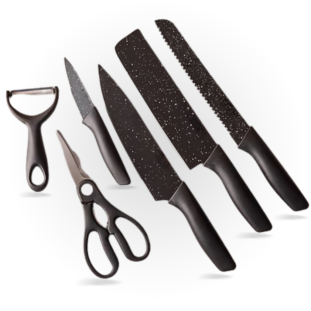 Jogo De Facas Kit 6 Peças Conjunto Inox Gourmet Antiaderente Churrasco Cozinha