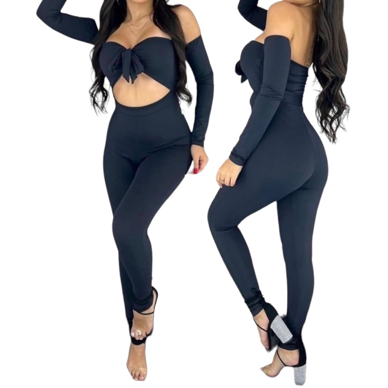 Macacão Feminino Manga Longa Ciganinha Moda Gringa Com Laço em Oferta na Shopee