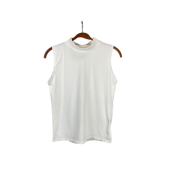 Blusa gola alta sem manga  malha canelada com elastano moderna bem