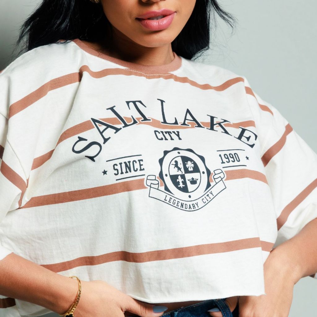 Cropped Oversized Salt Lake 100% Algodão Feminina Estampada Confortável e Estilosa para o Dia a Dia
