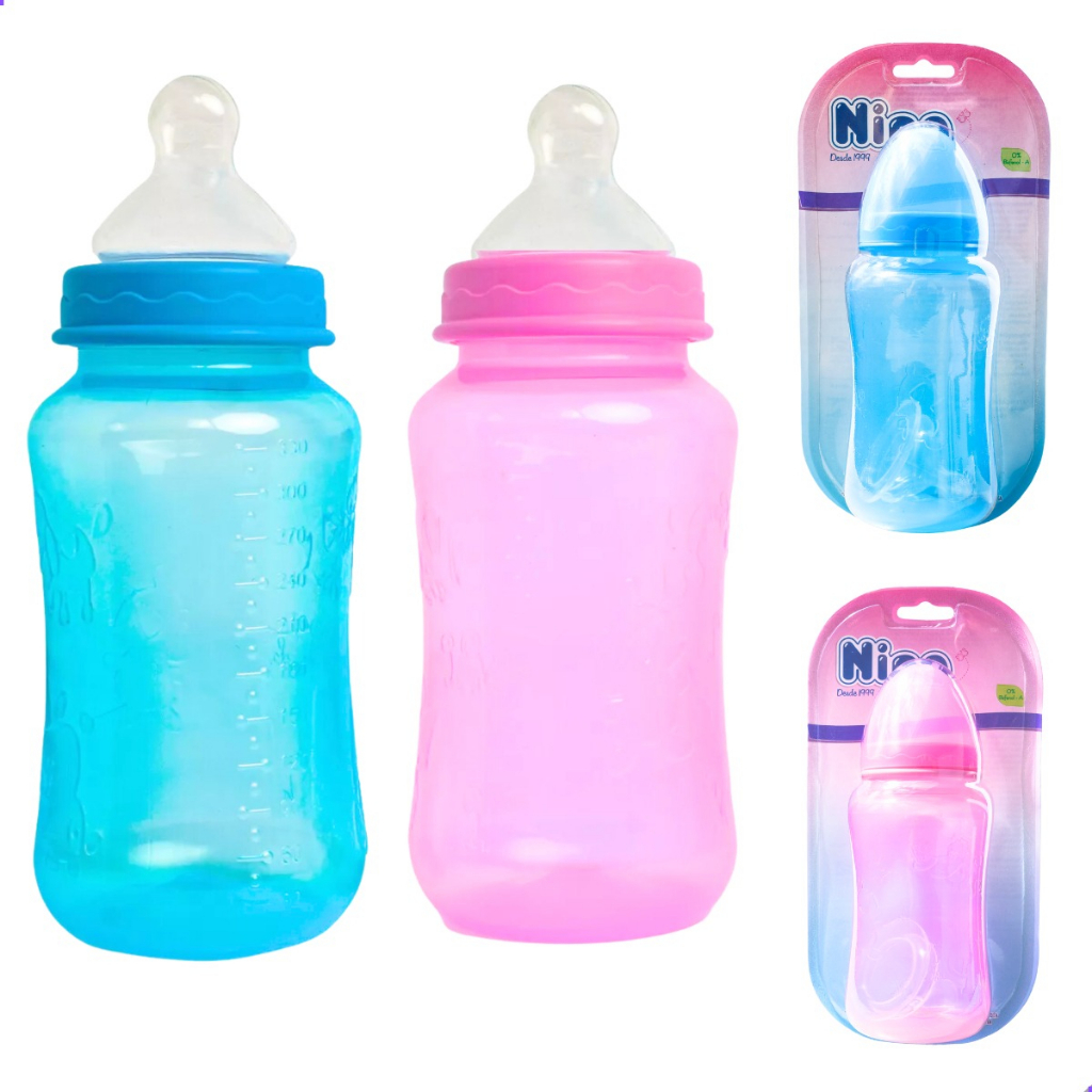 Kit 2 Mamadeiras Bico Convencional Redondo Azul Rosa 330ml