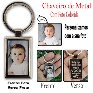 Chaveiro de Aço Inox Personalizado com Foto Colorida - Presente Dia dos Pais - Criança - Casal Namorados em Oferta na Shopee